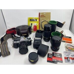 Canon AE-1 35mm Film SLR Camera Kit Lenses Zoom Macro Flash 50mm 28-80 80-200